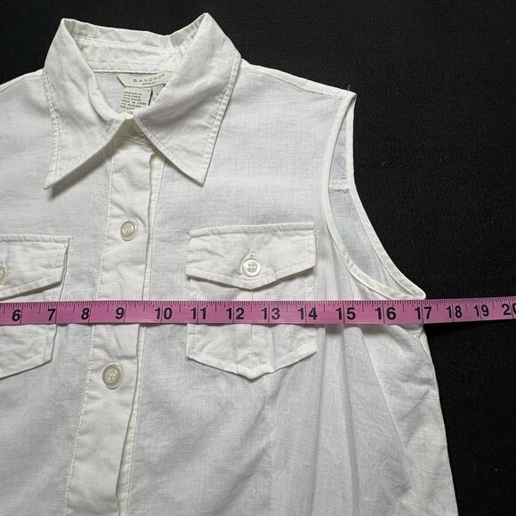 SANDRO Women Button Front Pleated Blouse Sleeveless Linen Blend Sz M White 13-3 - Picture 8 of 11